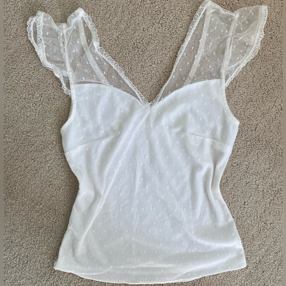 Vintage White Lace Low Back Polka Dot Tank Top